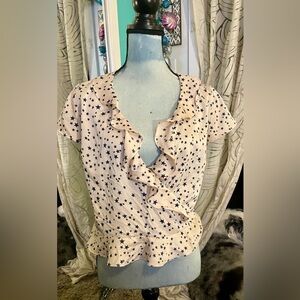 Feminine Front Wrap Silk Ruffle Blouse